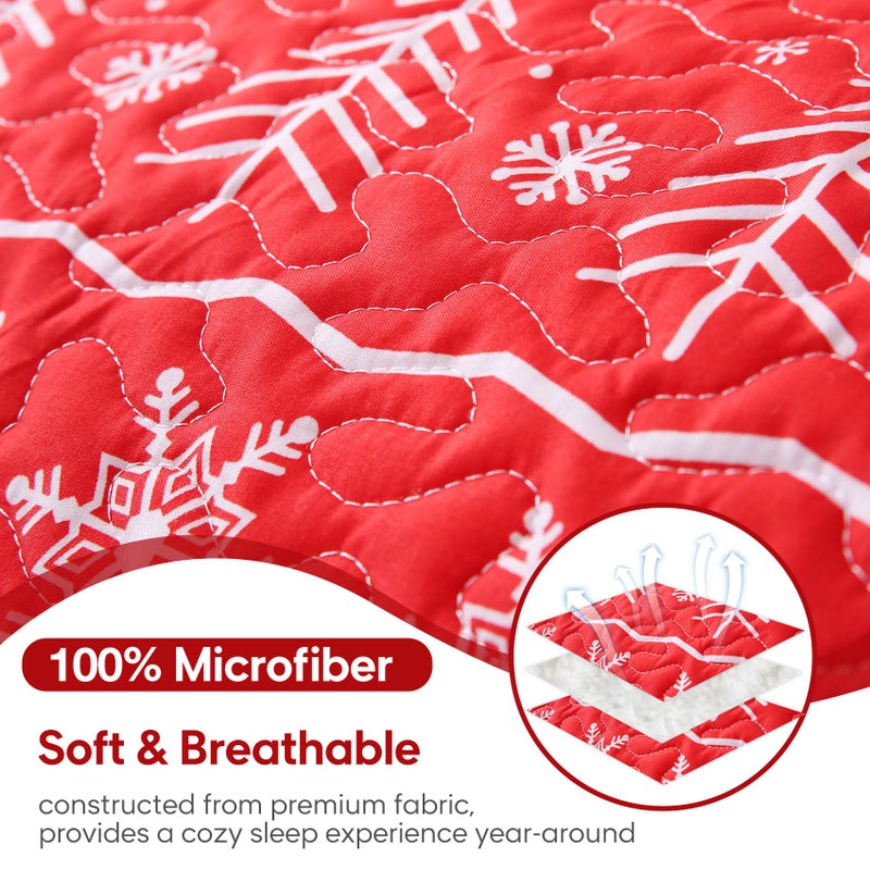 JSD Christmas Quilt Set Twin Size, 2 Piece Red Snowflakes Reindeer Tree Printed Bedspreads Coverlet with Pillow Sham - Image 5